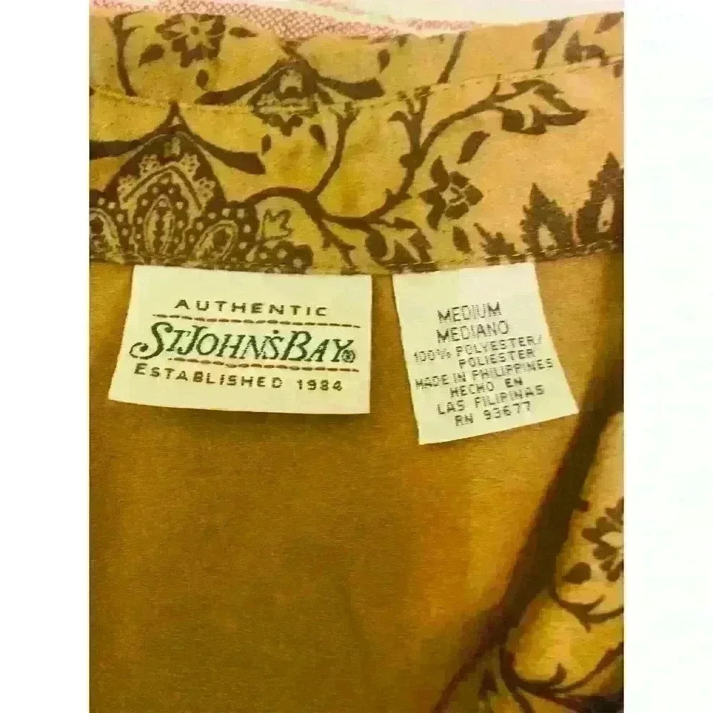 St. John's Bay Women's M Tan Floral Button-Up Shirt Long Sleeve - Picture 3 of 6